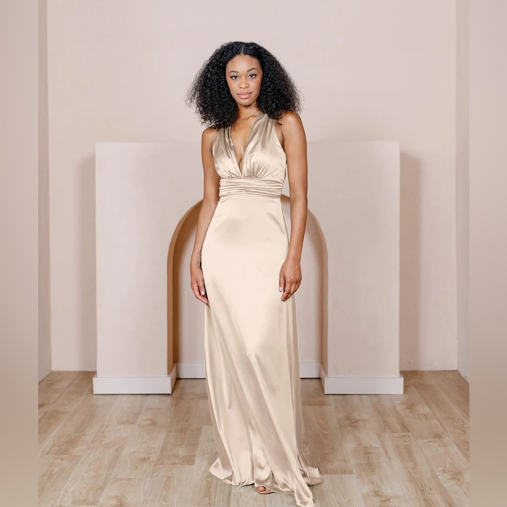 Revelry Gold Champagne formal long gown size 16 petite